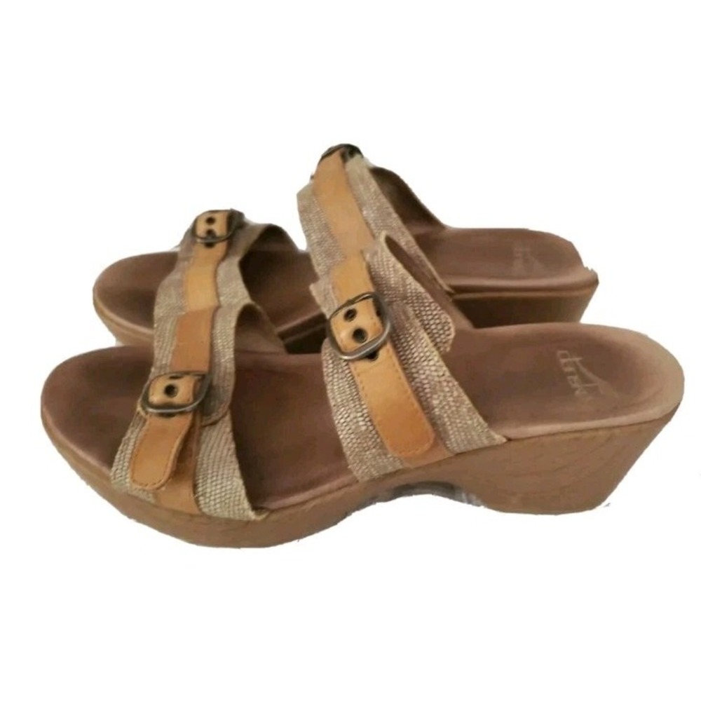Dansko "Jessie" Sandal Clogs Brown Tan Leather 2 Strap Buckle Women's US‎ 9.5M